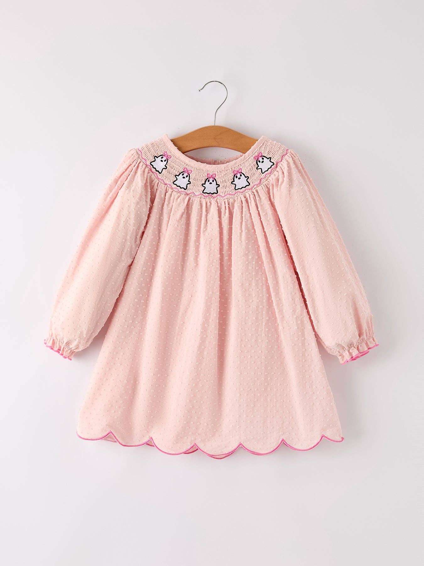 Blush Ghost Scalloped Smock Dress